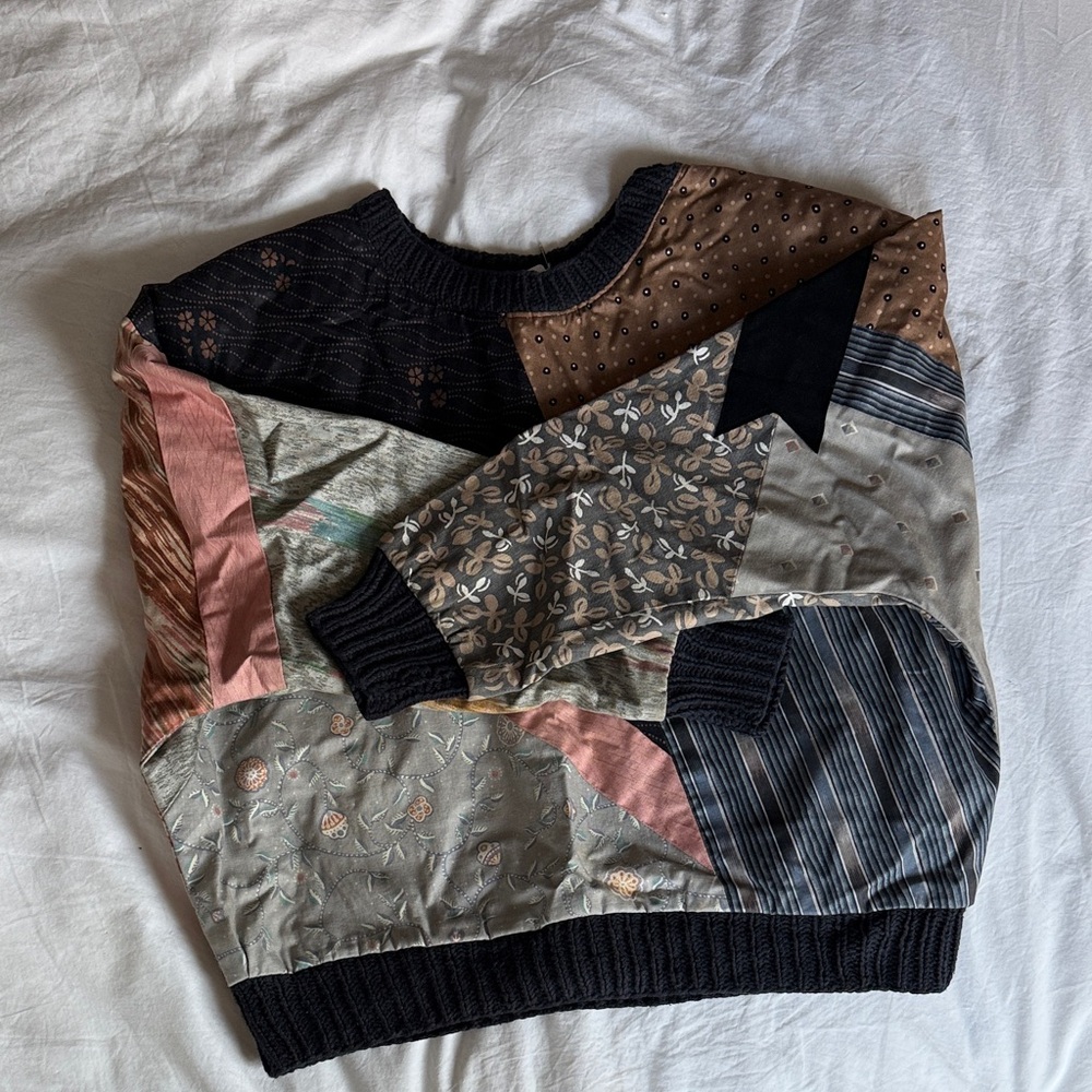 Patchwork Pullover With Mixed Patterns - image 1